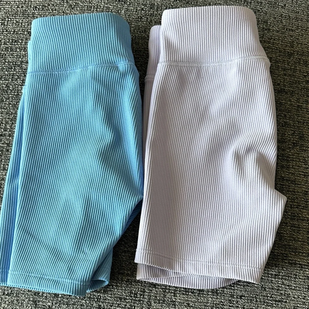 GAP Ribbed High-Waist Biker Shorts — Lavender & Sky Blue